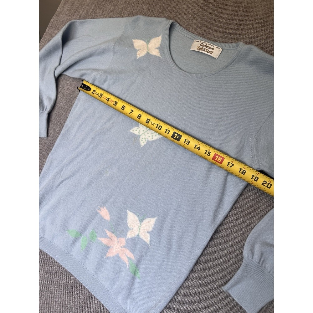 Lyle & Scott Scotland Cashmere Sweater Blue Floral Women's 38/97 Vintage - Picture 5 of 9